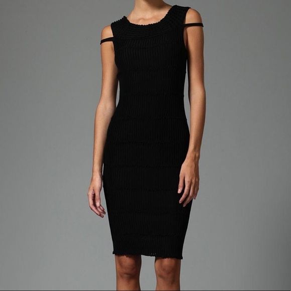 Valentino Garavani Black Jersey Ribbed Dress L NWT - Picture 1 of 6